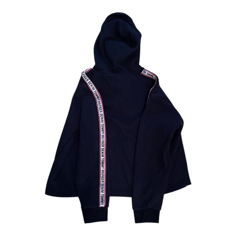 Tommy Hilfiger Navy Sweatshirt Hoodie Cropped with Logo Stripes Y2K SIZE LARGE - Picture 2 of 3